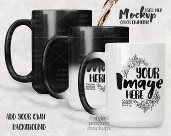 Download Free Color Changing 15 Ounce Coffee Mug Template Mockup Dye Sublimation Magic Mug T Shirt Mockup Template Psd PSD Mockup Template