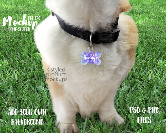 Dye Sublimation Bone Shaped Pet Tag On Dog Mockup Free Download Psd Mockup Packaging