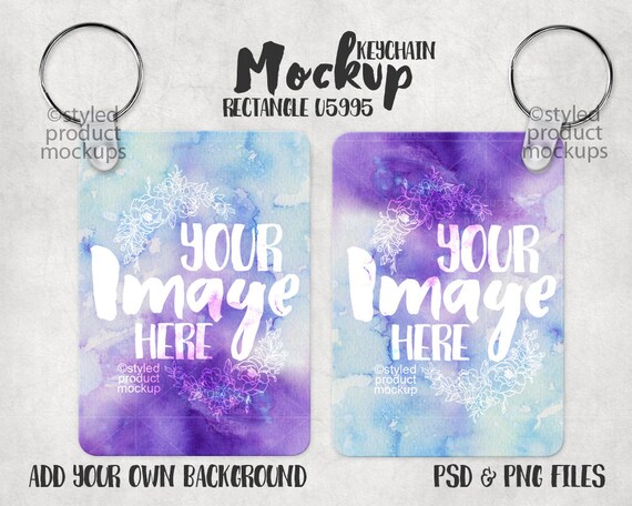 Two Sided Rectangle Shaped Keychain Mockup Template Add