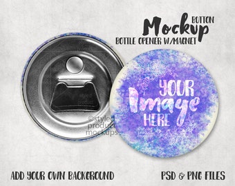 Download Free Button Bottle Opener with magnet Mockup Template with Front and Back view PSD Template
