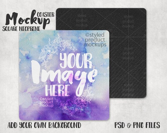 Square Neoprene Coaster With Black Back Mockup With Front