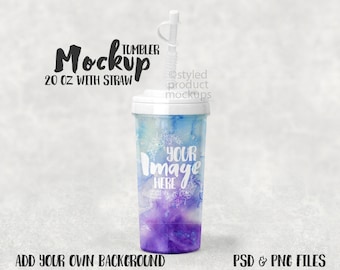 Download Free 20 Ounce Travel Tumbler With Straw Template Mockup With Single Front View Packaging Mockups Templates PSD Mockup Template