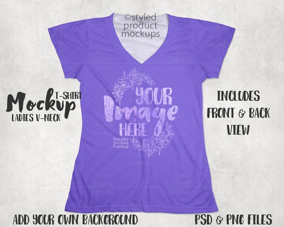Download Ladies Fashion Fit All Over Print Vneck T-Shirt Mockup ...