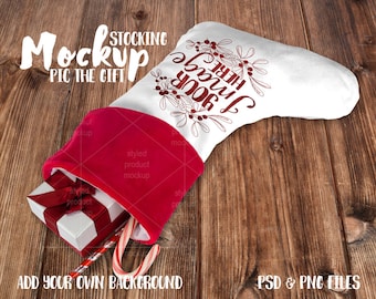 Download Free Christmas stocking white with red cuff template mockup | Add your own image and background PSD Template