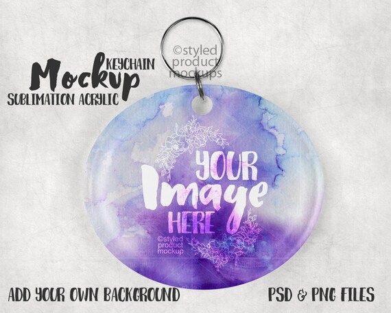 Dye Sublimation Horizontal Oval Shaped Acrylic Keychain Mockup Template