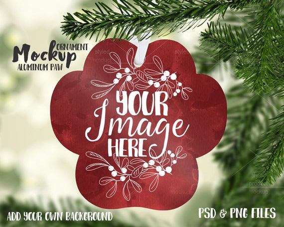 Paw Print Shaped Aluminum Christmas Ornament Mockup Templateadd