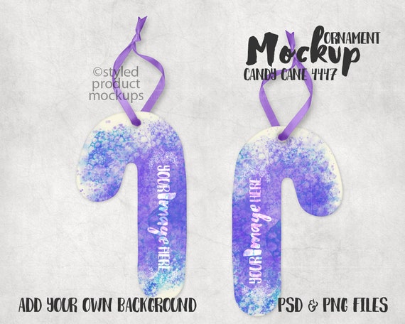 Dye Sublimation Double Sided Candy Cane Shaped Ornament Mockup