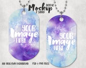 Dye Sublimation two sided dogtag pendant mockup template with bead chain Add your own art and background