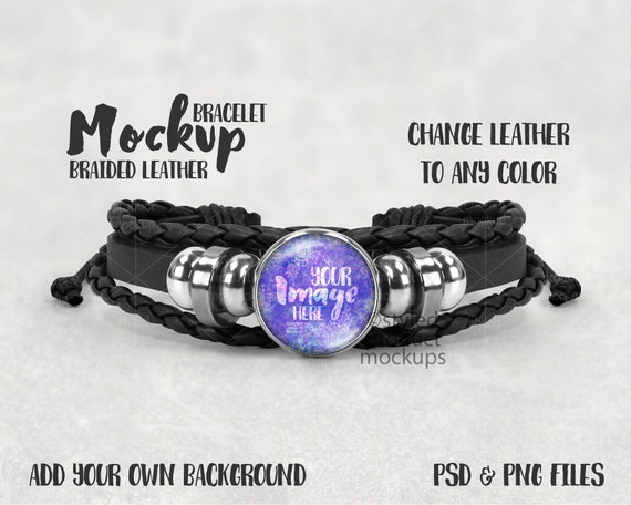 Braided Leather Bracelet With Glass Cabochon Tray Mockup Braided Leather Bracelet With Glass Cabochon Tray Mockup