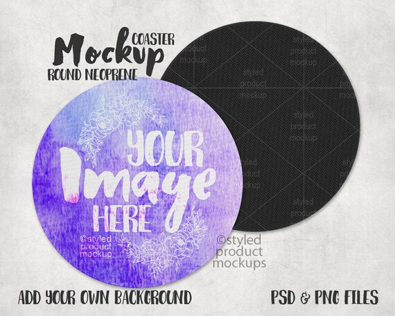 Round Neoprene Coaster With Black Back Mockup With Front