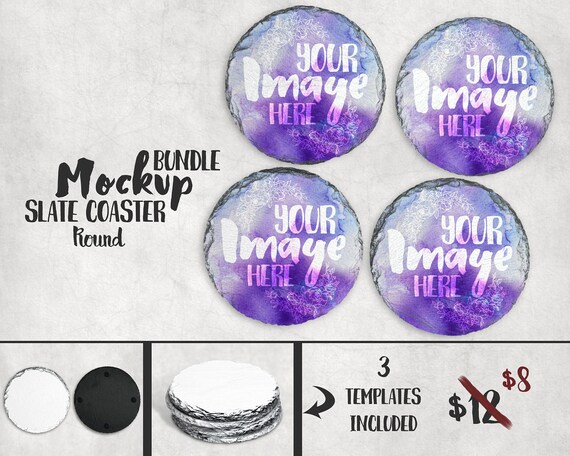 Round Slate Coaster Mockup Template Add Your Own