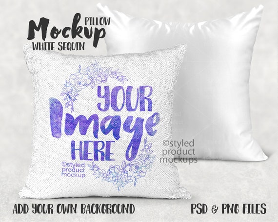 Dye Sublimation Sequin Pillow White Nonmetallic Mockup Dye Sublimation Sequin Pillow White Nonmetallic Mockup