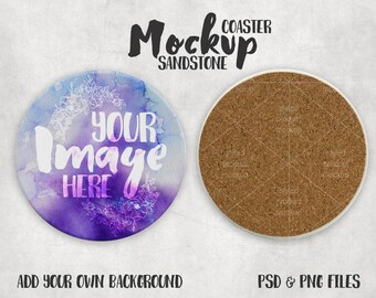 Download Free Round sandstone coaster mockup with front and back view | Add your own image and background PSD Template