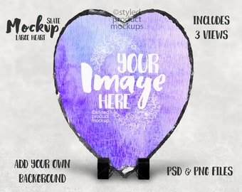 Download Free Large heart shaped slate with plastic feet template mockup | Add your own art and background PSD Template