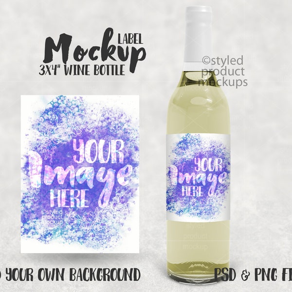 Wine bottle label 3x4 inch Mockup | Add your own image and background