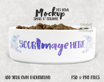 Dye sublimation small ceramic pet bowl mockup | Add your own image and background
