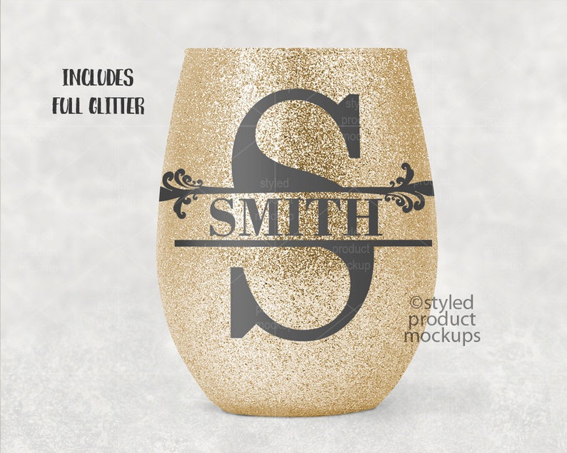 Download Stemless wine glass with glitter template mockup Add your | Etsy