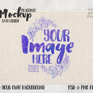 Dye sublimation small linen placemat mockup template | Add your own image and background