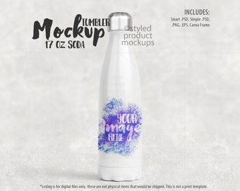 Dye sublimation 17oz soda bottle shaped tumbler Mockup | Add your own image and background