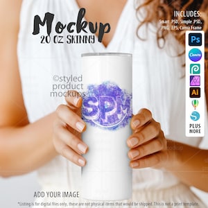 20oz Tumbler Mockup: Woman Model, Sublimation (PSD, Canva, PNG)