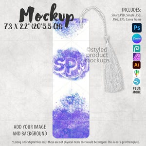 Dye Sublimation 200 x 55 mm Lesezeichen mit Eckloch und Quaste Mockup | Fügen Sie Ihr eigenes Bild und Hintergrund hinzu