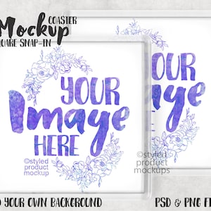 Maqueta de posavasos cuadrado de acrílico con inserto de foto a presión / Agregue su propia imagen y fondo