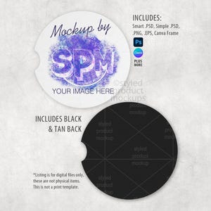 Car Coaster Mockup Front & Back | Sublimation Car Coaster PSD, PNG, Canva Frame, EPS | Digital Download image 1