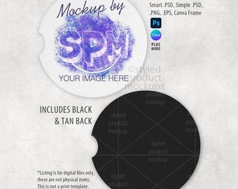 Car Coaster Mockup Front & Back | Sublimation Car Coaster PSD, PNG, Canva Frame, EPS | Digital Download