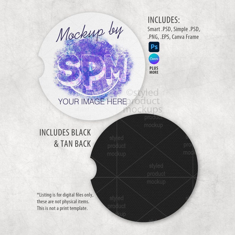 Car Coaster Mockup Front & Back | Sublimation Car Coaster PSD, PNG, Canva Frame, EPS | Digital Download image 1