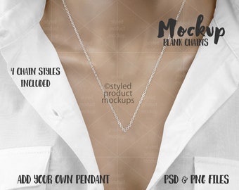 Empty chains hanging around woman's neck Mockup | Add your own image and background