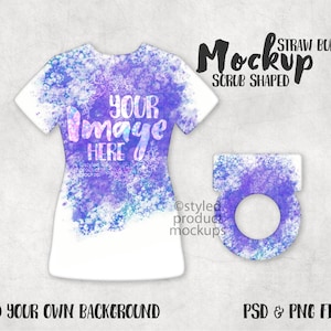 Dye sublimation scrub shaped straw buddy Mockup | Add your own image and background