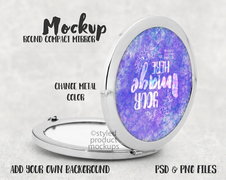 Dye sublimation round metal compact mirror mockup Add your | Etsy