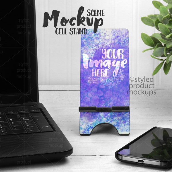 Dye sublimation cell phone stand lifestyle scene mockup | Add your own image