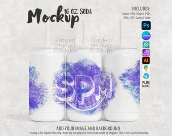 16oz Soda Can Tumbler Mockup: Dye Sublimation Photoshop PSD, Canva, PNG (Digital File)