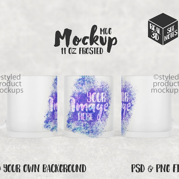 Dye sublimation 11oz frosted mug Mockup | Add your own image and background