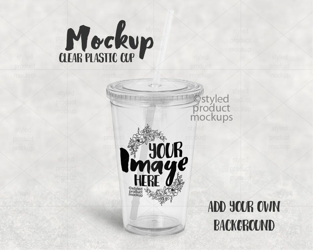 Download Clear plastic reusable cup with lid and straw template mockup | Etsy