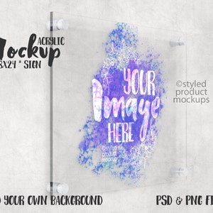 Acrylic 18x24 inch sign with metal standoffs Mockup | Add your own image and background