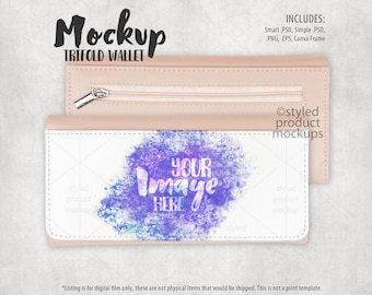 Dye sublimation ladies color trifold wallet Mockup | Add your own image and background