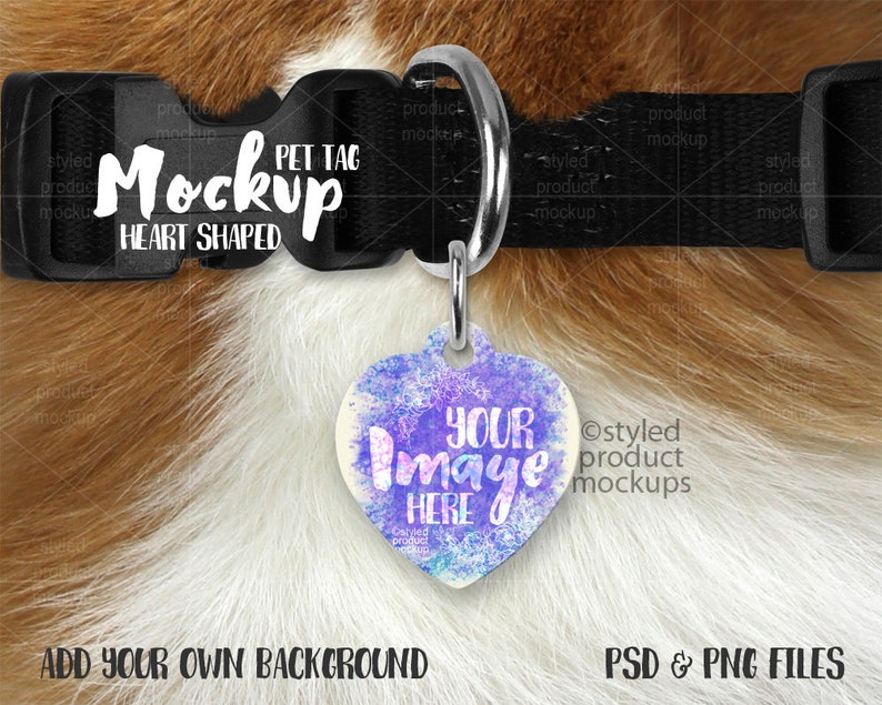 Download Heart shaped pet tag on a dog collar mockup template Add | Etsy