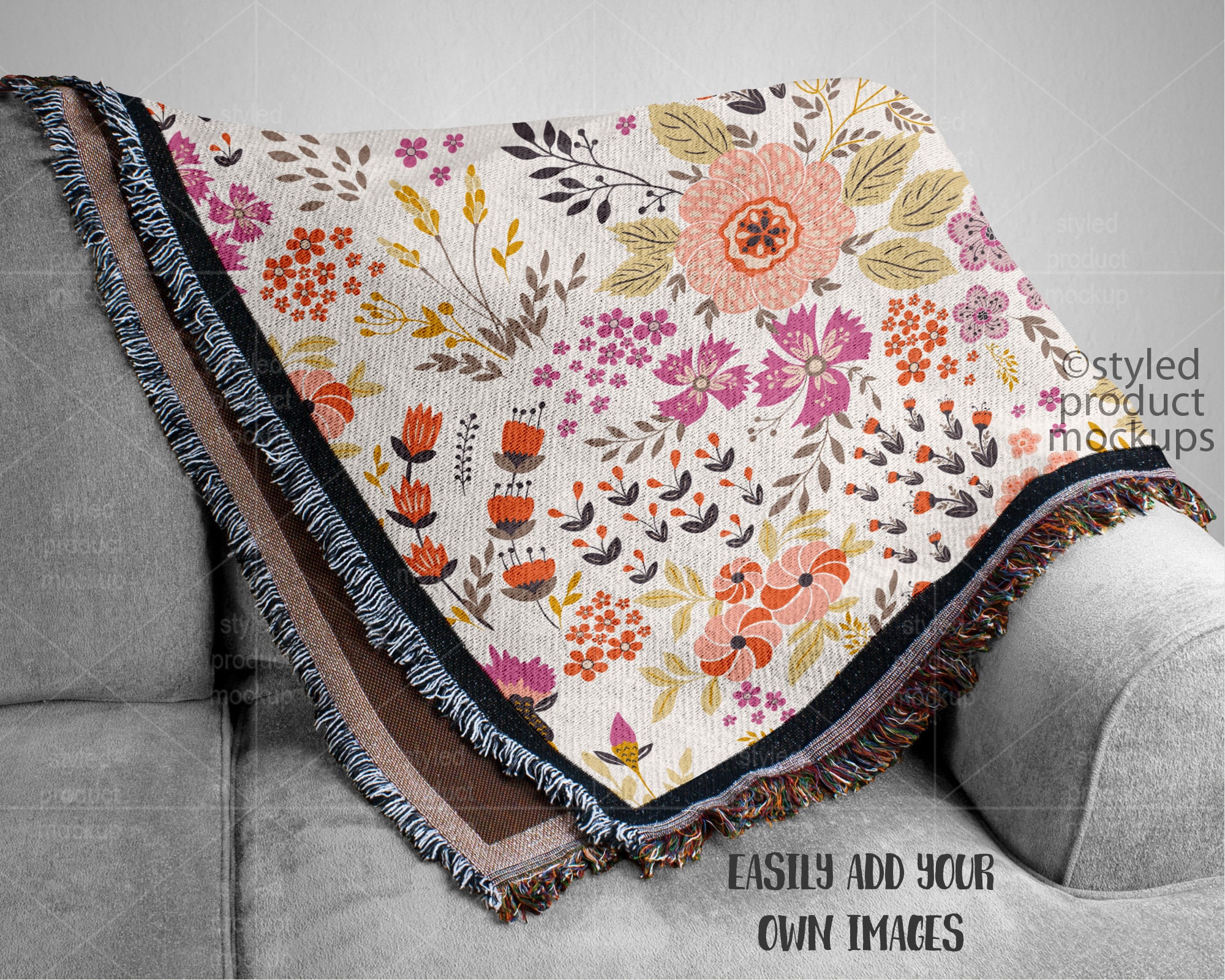 Download Dye sublimation heather edge throw blanket Mockup Add your ...