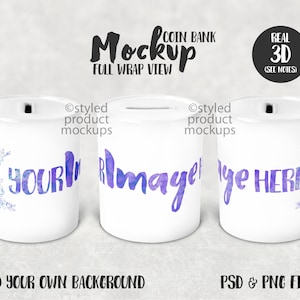 Dye sublimation ceramic coin bank mockup | Add your own image and background