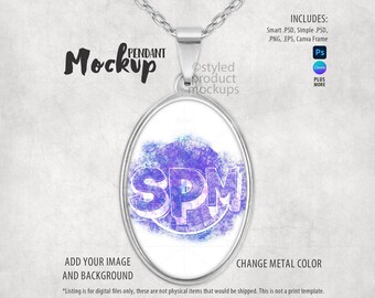 Maqueta de colgante ovalado de metal (Photoshop, Canva, PNG)