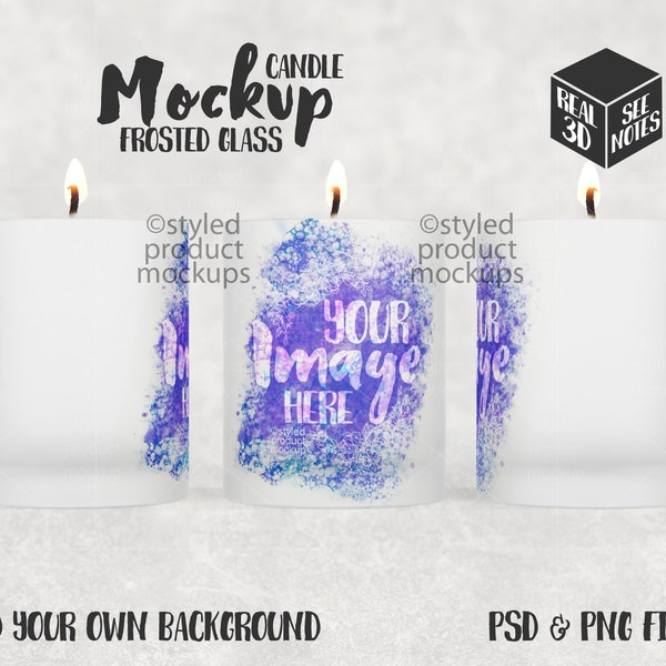 Dye sublimation frosted glass candle holder Mockup | Add your own image and background