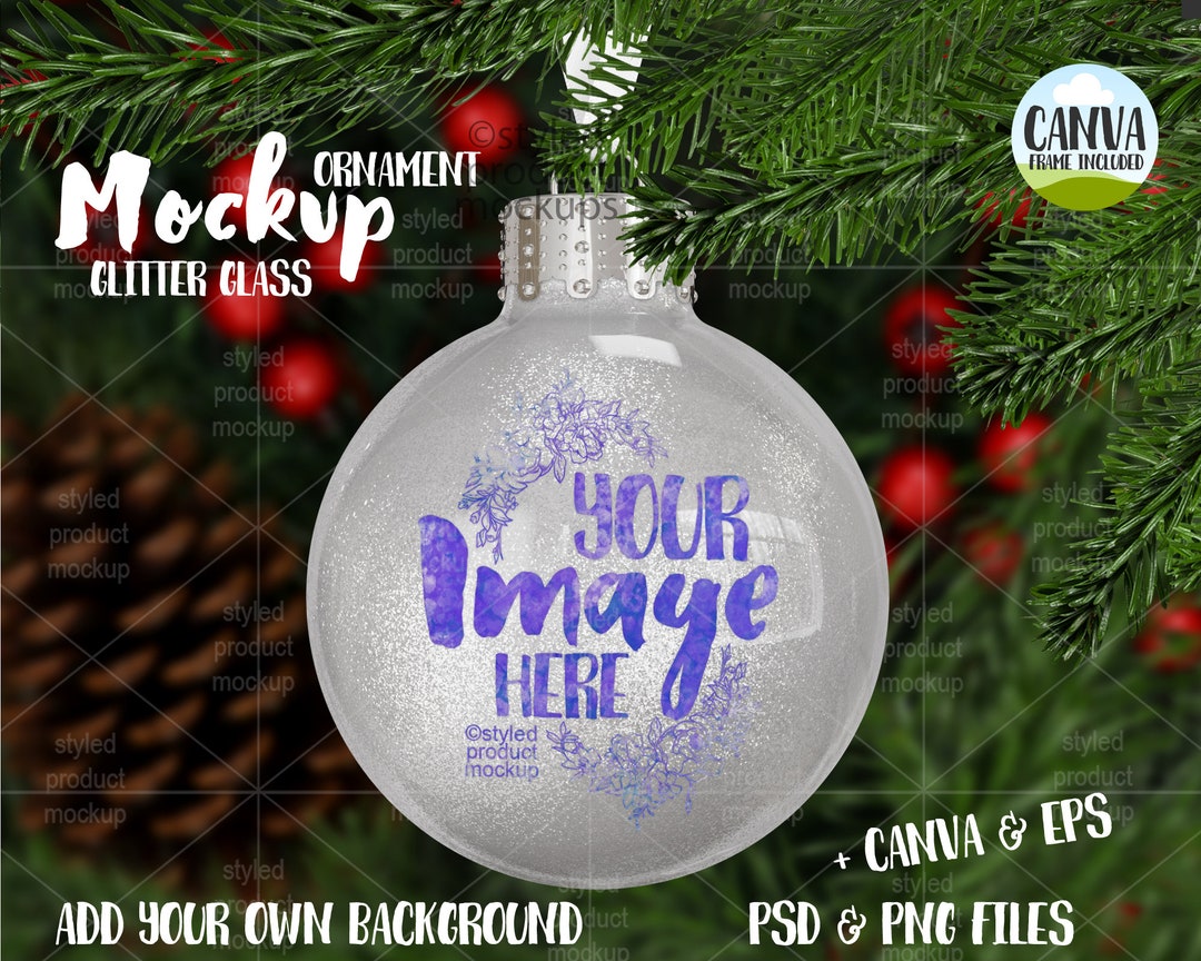 Round Glass Glitter Filled Christmas Ornament Mockup | Add Your Own ...