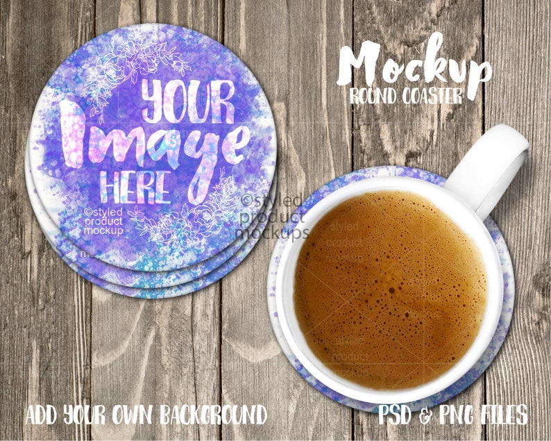 Download Hardboard round coaster mockup template Drink Coasters | Etsy