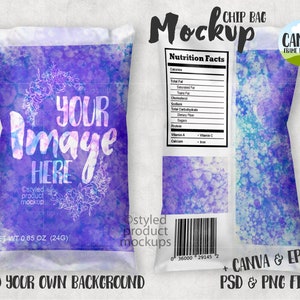 Potato chip bag label mockup | Add your own image and background | Canva Frame Mockup