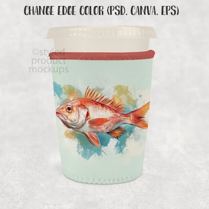 Maqueta de funda pequeña para café helado para sublimación / Funda para vaso PSD, PNG, Canva Frame imagen 8