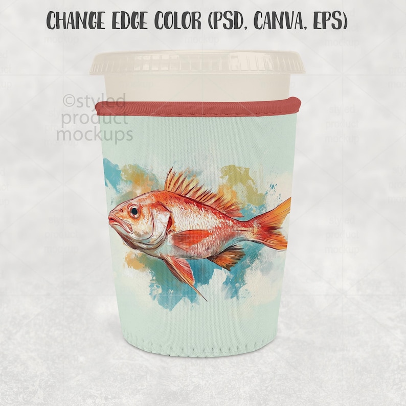 Maqueta de funda pequeña para café helado para sublimación / Funda para vaso PSD, PNG, Canva Frame imagen 8