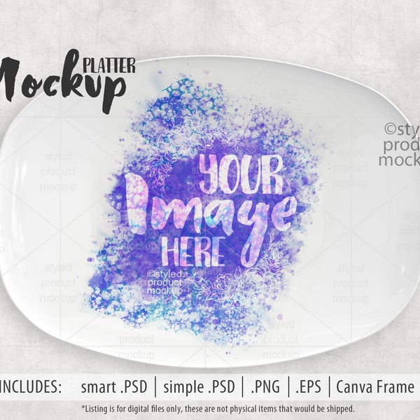 White thermosaf decoplate platter Mockup | Add your own image and background | Canva frame mockup