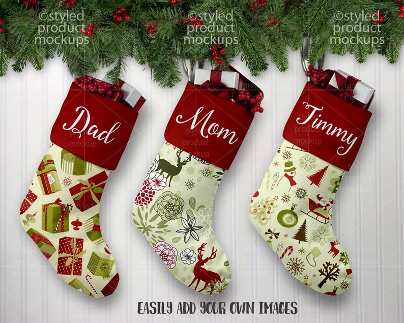 Christmas stocking set template mockup Add your own image
